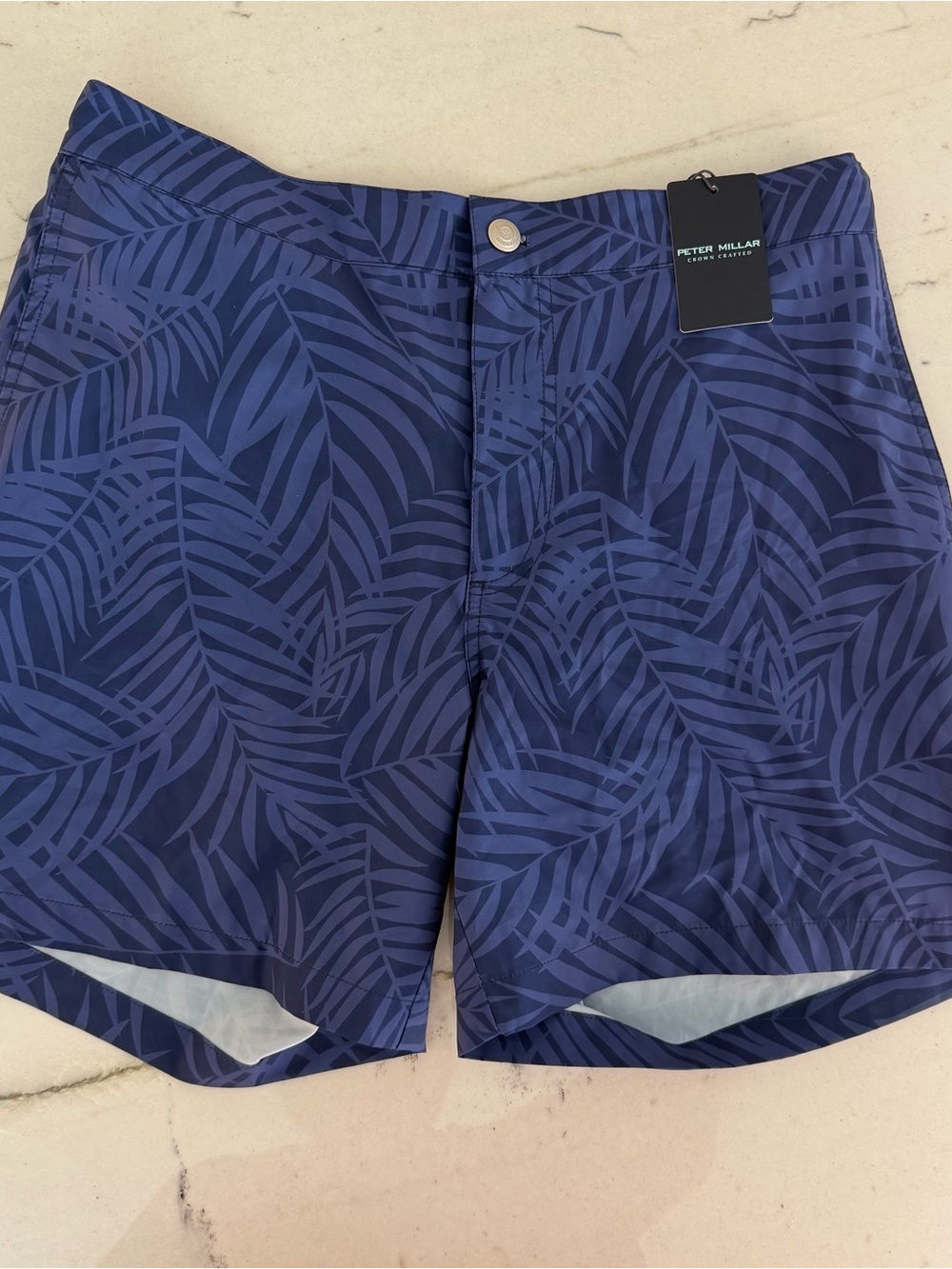 Peter Millar Crown Crafted Palm Navy Swim Shorts M Mesh Lining MS23XP03